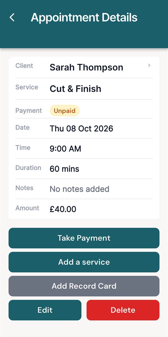 StylistHub appointment details with payment