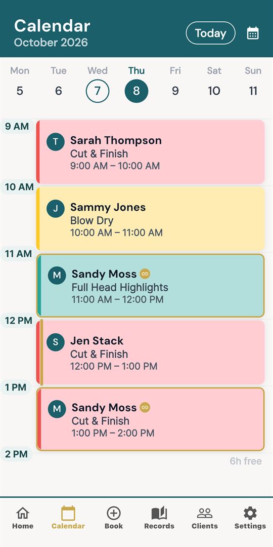 StylistHub calendar view with appointments